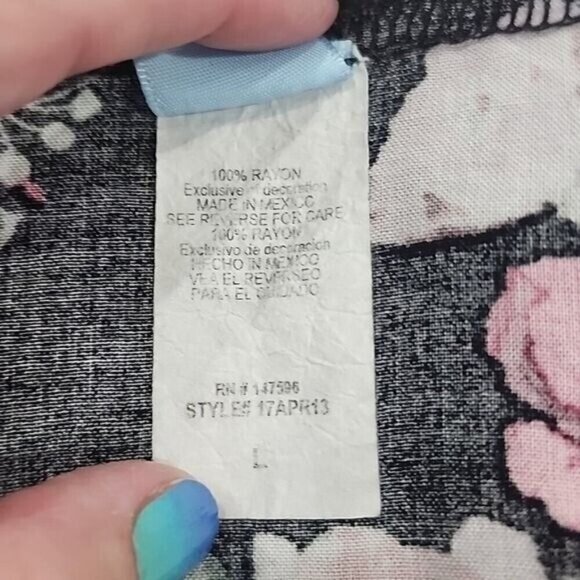 M Fasis Kimono Black Floral Short Sleeve Lace Trim Women's Large - Picture 5 of 5